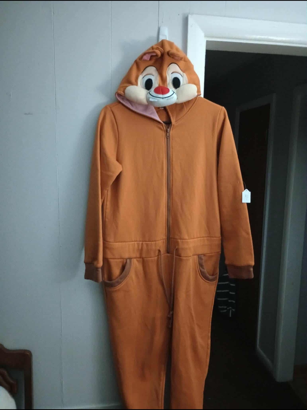 Disney Chipmunk Hooded Onesie in Orange and Cream